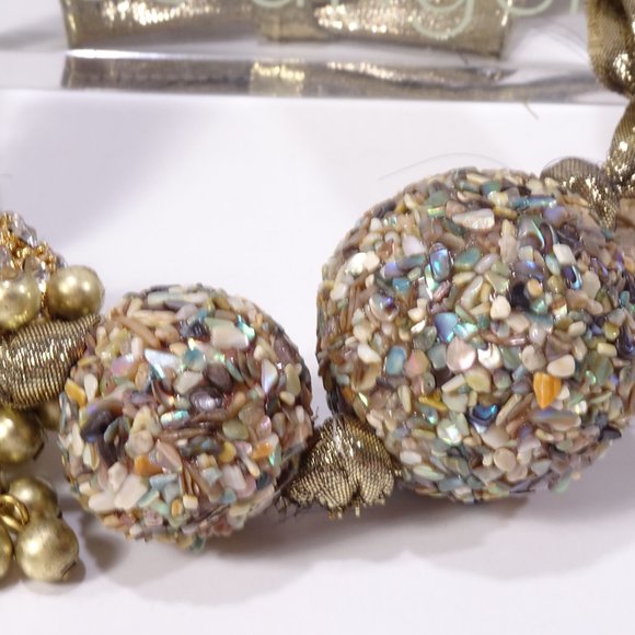 Neiman Marcus Lame Gold Ribbon Glitter Crystal bead Fireball Necklace NWT 498 - Picture 8 of 9